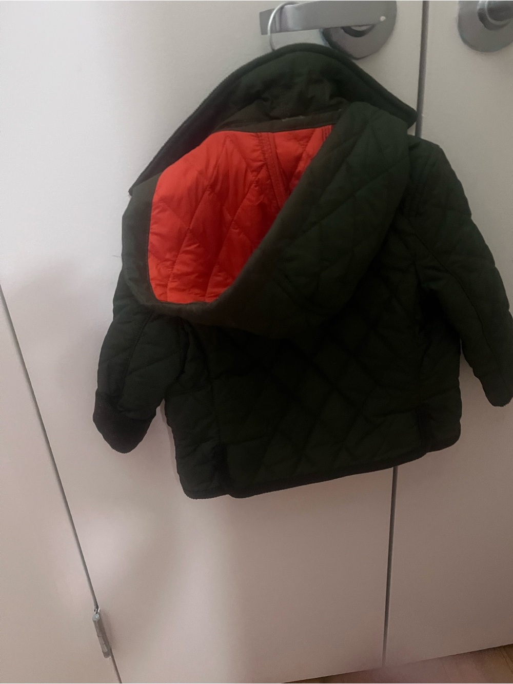 Polo by Ralph Lauren Olive Green Quilted Hooded Jacket with Orange Lining